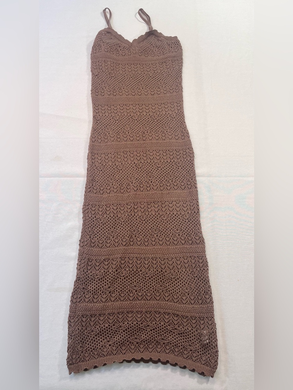 Faded Rose Brown Crochet Knit Sheer Maxi Dress - Sleeveless
